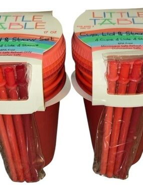 Little Table 17 oz Tumbler with Lid and Straw Set - Varying Red Colors. NWOT